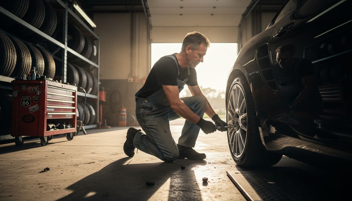 Mechanic working on custom alloy wheel