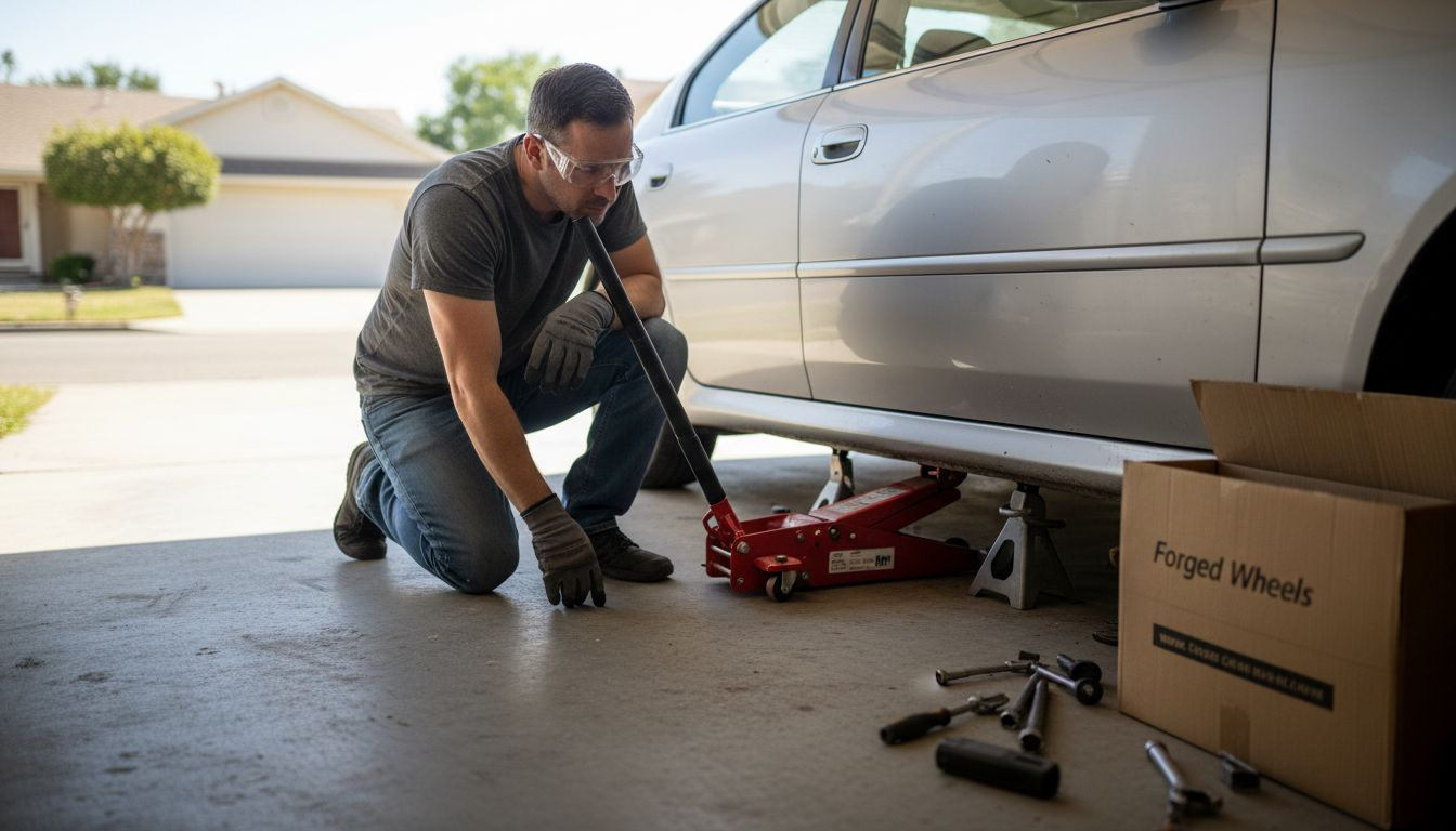 Man preparing tools for wheel installation