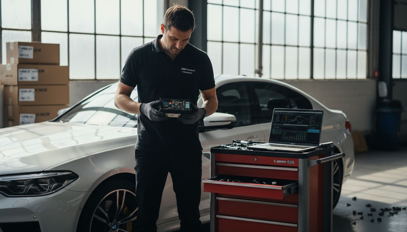 Engineer reviews ECU tuning module by BMW M5