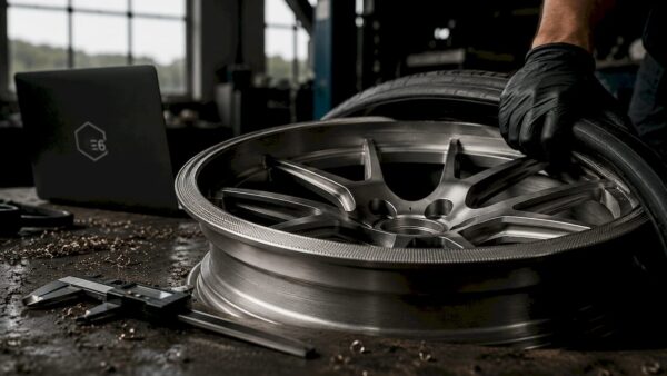 Close-up of knurled bead seat on forged wheel rim
