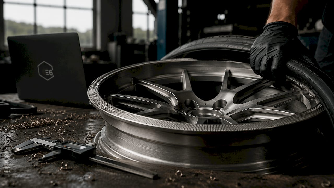 Close-up of knurled bead seat on forged wheel rim