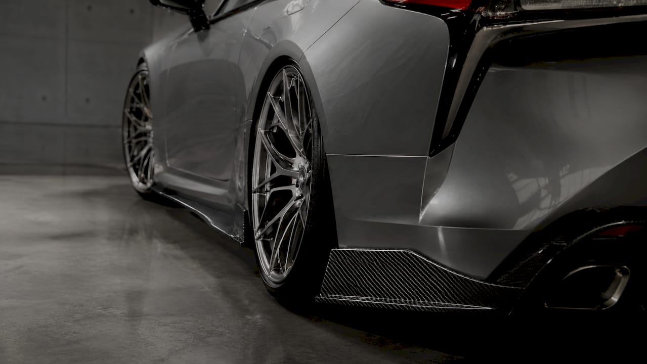 Detailed carbon fiber front splitter on Lexus LC500