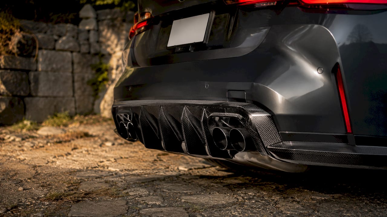Close-up of carbon fiber diffuser on McLaren 720S