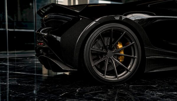 Close-up of forged aluminum wheel on McLaren 720S