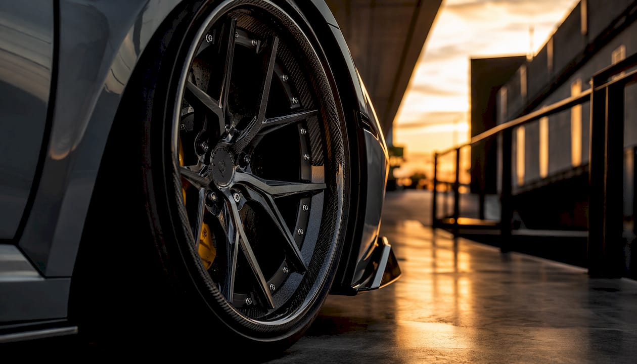 Close-up of forged inner lip on Lamborghini wheel