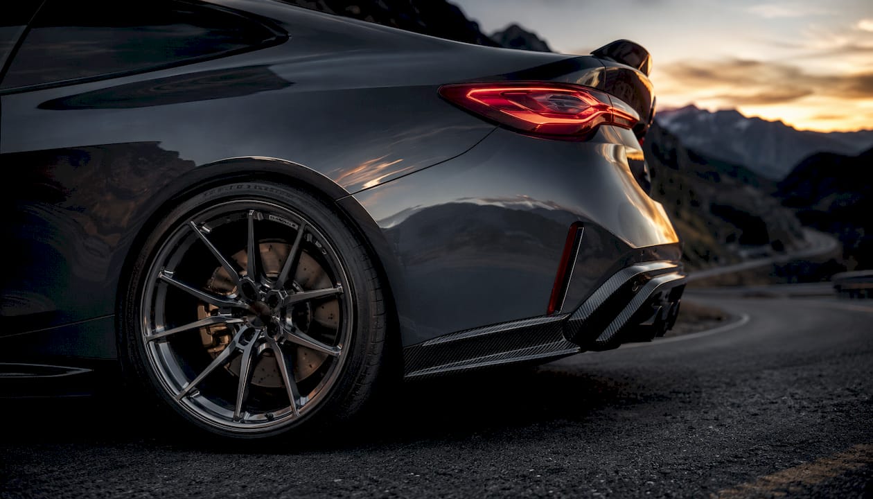 Close-up forged wheel with carbon fiber on McLaren 720S