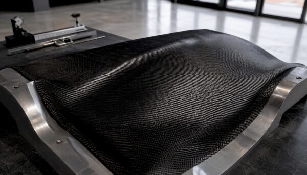 Close-up of 2x2 twill carbon fiber fabric texture