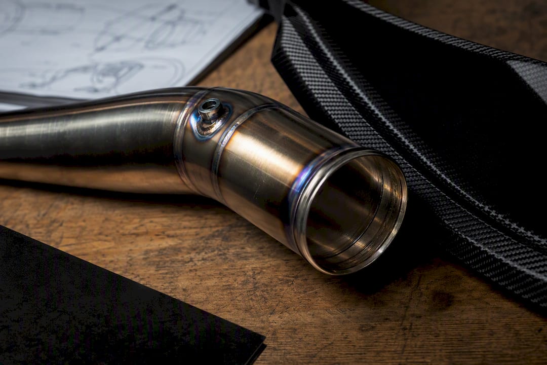Close-up of titanium exhaust pipe detail