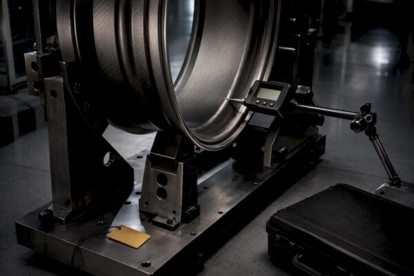 Partial forged wheel undergoing certification inspection