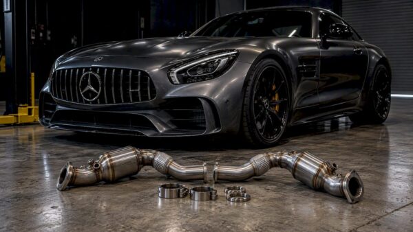 AMG GT C190 beside its downpipe kit