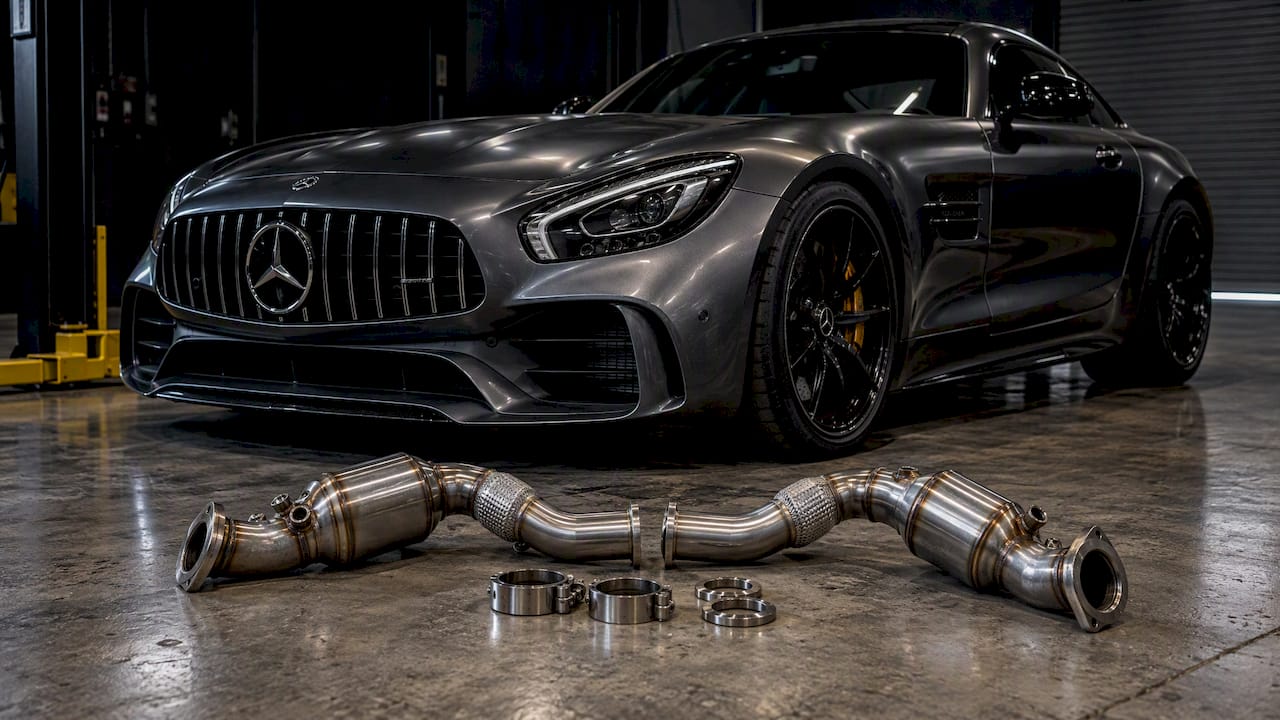 AMG GT C190 beside its downpipe kit